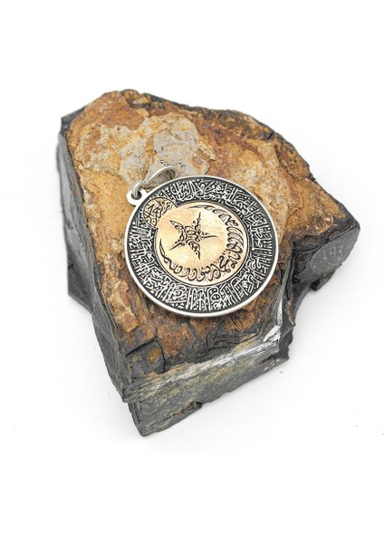 Gümüş Ayyıldız Hat Yazılı Model Erkek Kolye fiyatları