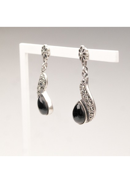 Markazit Taşlı Gümüş Damla Oltu Taşlı Küpe fiyatları