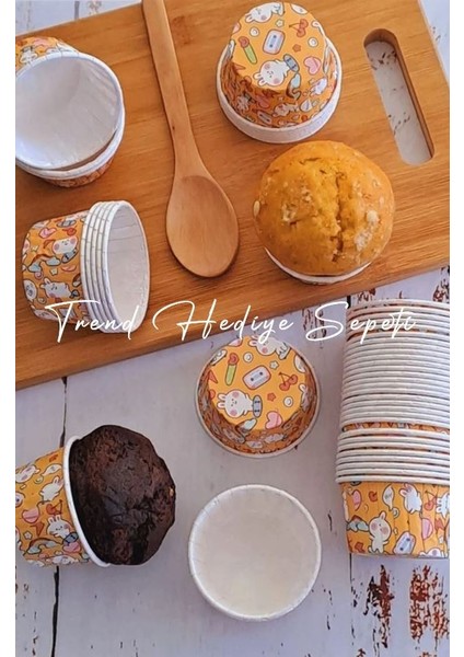 50'li Tavşan Desenli Cupcake Muffin Kek Kalıbı Pet Kapsül 50x39