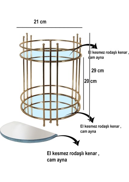 Aynalı 2 Katlı Metal Makyaj Organizeri, Altın Renk, 3 Parça, Şık ve Pratik Saklama Çözümü modelleri