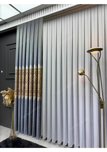 Lüks Çiçek Desen Avangart Indigo Mavisi Renk Fon Perde Sık Kanun Pile (Tek Kanat) fiyatları