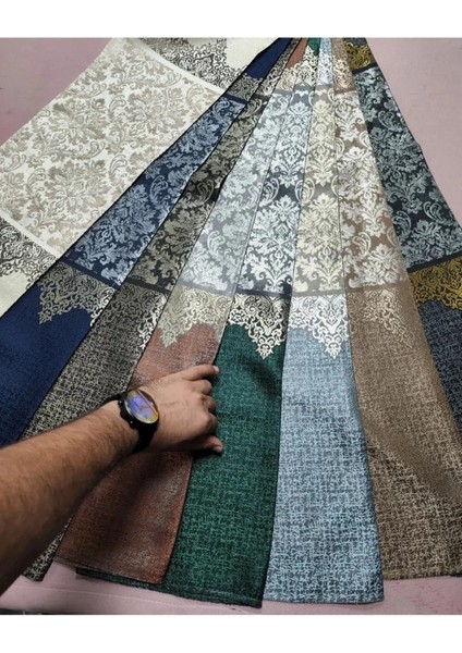 Lüks Çiçek Desen Avangart Indigo Mavisi Renk Fon Perde Sık Kanun Pile (Tek Kanat) modelleri