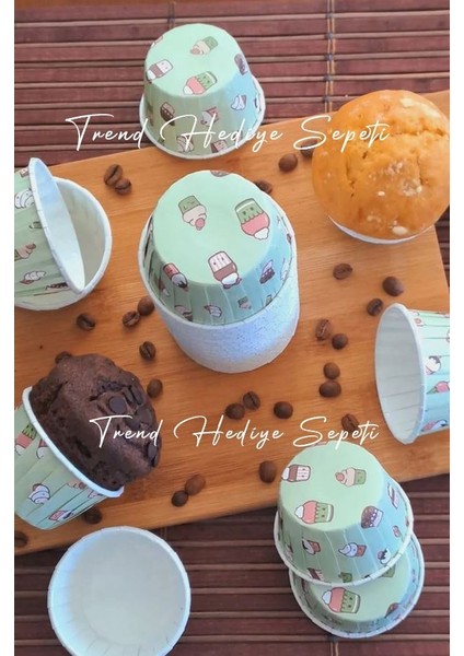 Dondurma Desenli Kek Baskılı Mint Yeşili Muffin Cupcake Kalıbı Kek Kapsülü 50'li