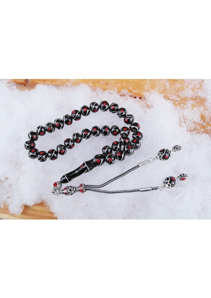 Oltu Taşı Küre Model Üçlü Çeşmi Bülbül Kırmızı Işlemeli Bürokrat Boy Tespih fiyatları