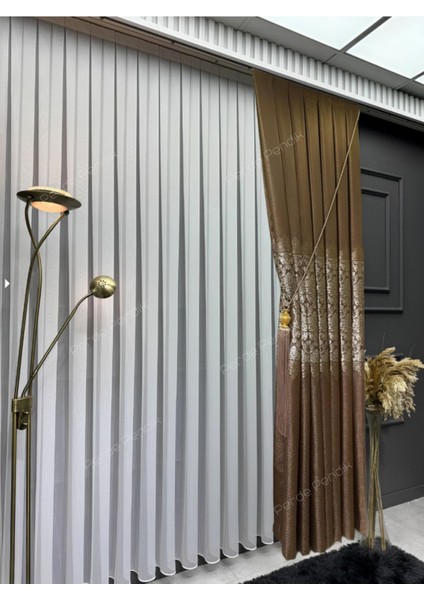 Lüks Çiçek Desen Avangart Kahve Renk Fon Perde Sık Kanun Pile (Tek Kanat) fiyatları