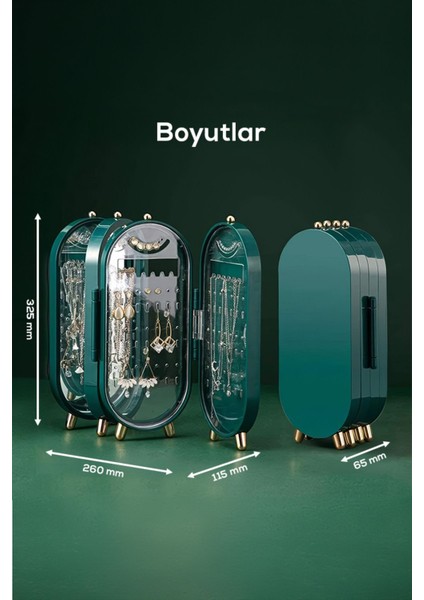 Katlanabilir Aynalı ve Ayaklı Takı Standı, Beyaz, Plastik, Pratik ve Şık Tasarım