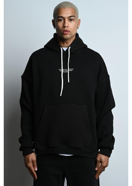 Oversize Kapşonlu Kanguru Cepli Içi Polarlı 3 Iplik Erkek Sweatshirt