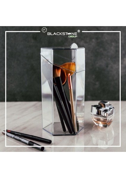 Şeffaf altıgen kapaklı makyaj organizeri, turuncu, plastik, pratik ve şık tasarım