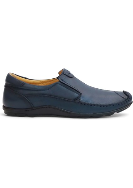 2187-LUISFIGO Hakiki Deri Üst Kalite Anatomik Tabanlı Erkek Günlük Klasik Çarık Ayakkabı - NKT02187-LACIVERT-43