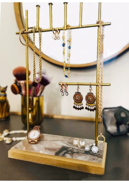 Altın takı düzenleyici, şık ve dayanıklı 2'li metal stand, şeffaf ve kullanışlı tasarım