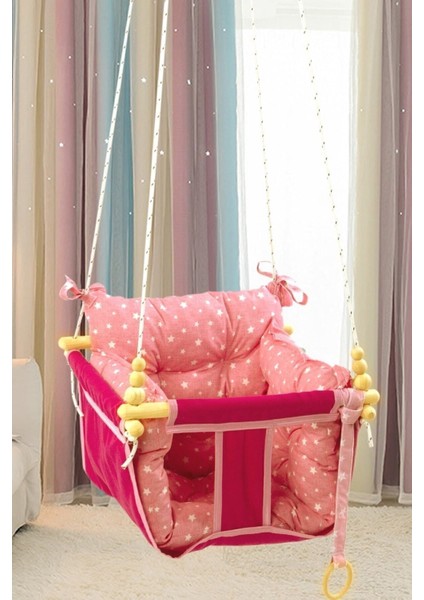 Wag Swing Pembe Çocuk Ahşap Salıncak Bebek Hamak Ev Tavan Bahçe Salıncağı