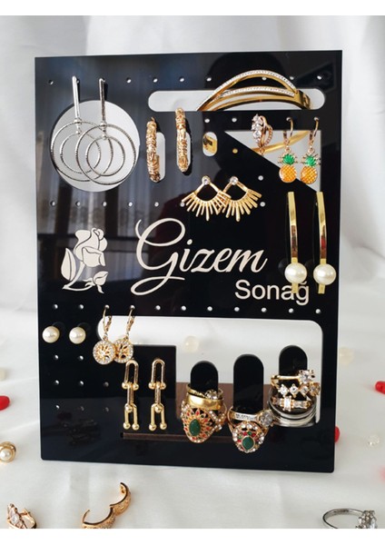 Kişiye Özel Siyah Takı Organizeri, Şık ve Kullanışlı 3 Parçalı Set