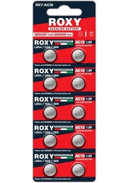 Roxy RXY-AG10 1.5 Volt LR54 1130 189 389 Alkalin Düğme Pil
