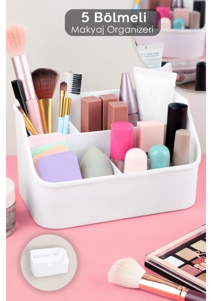5 Bölmeli Çok Amaçlı Aksesuar Düzenleyici, Beyaz, Plastik, Organizer