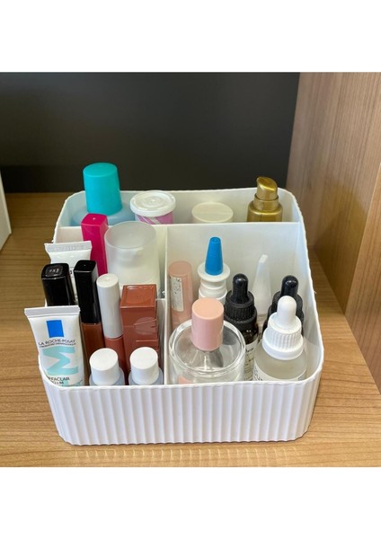 Beyaz Çok Bölmeli Makyaj ve Kozmetik Düzenleyici, Plastik, 3 Parça modelleri