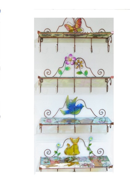 Duvar Rafı Askılı Mavi Kuş Desenli Antre Tipi Cam Metal 50 cm 1 Adet fiyatları