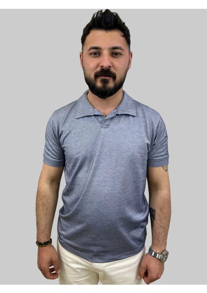 Erkek Bymn Düğmesiz Polo Yaka Açık Gri Tişört