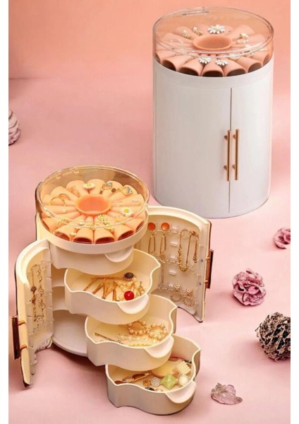 Beyaz Çekmeceli Takı Organizeri, Kapaklı, Çok Bölmeli, Pratik ve Şık Tasarım