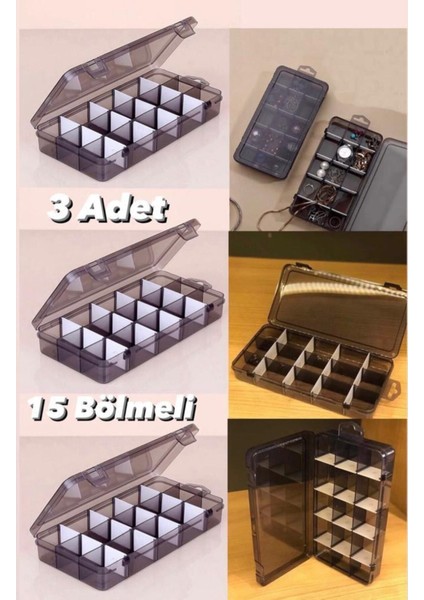 Gri 3'lü 15 Bölmeli Takı ve Dikiş Organizer Kutusu, Pratik ve Şık Saklama Çözümü fiyatları