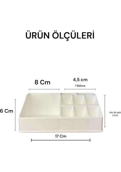 Şık 3’lü makyaj düzenleyici seti, beyaz plastik materyal, fonksiyonel ve estetik tasarım
