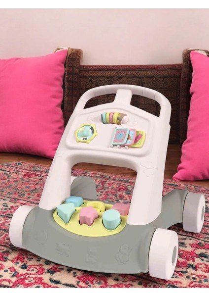 Çok Fonksiyonlu Yürüme Yardımcısı 3 In 1 Aktiviteli Ilk Adım Arabası Yürüteç - Pembe