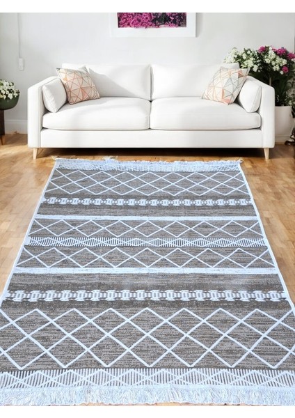 Staywithlove Kilim Çift Taraflı Lüks Dokuma Kilim Çamaşır Makinesinde Yıkanabilir Pamuklu Dokuma Bej- Krem Kilim