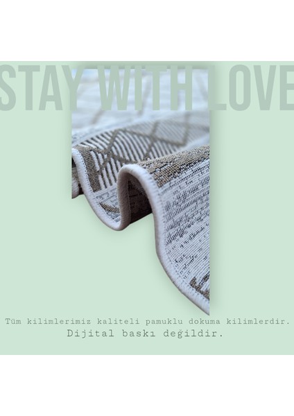 Staywithlove Kilim Çift Taraflı Lüks Dokuma Kilim Çamaşır Makinesinde Yıkanabilir Pamuklu Dokuma Bej- Krem Kilim