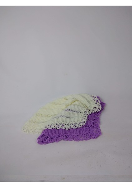 Unisex El Örgüsü Yumuşak 2 Adet Mor Krem Kare Yün Banyo Lifi Hediyelik Çeyizlik Günlük 42 *42 cm % 100 Akrilik