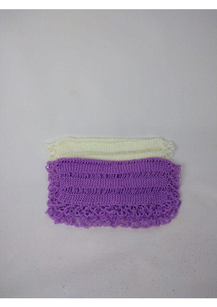 Unisex El Örgüsü Yumuşak 2 Adet Mor Krem Kare Yün Banyo Lifi Hediyelik Çeyizlik Günlük 42 *42 cm % 100 Akrilik