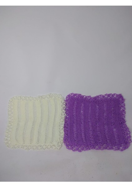Unisex El Örgüsü Yumuşak 2 Adet Mor Krem Kare Yün Banyo Lifi Hediyelik Çeyizlik Günlük 42 *42 cm % 100 Akrilik