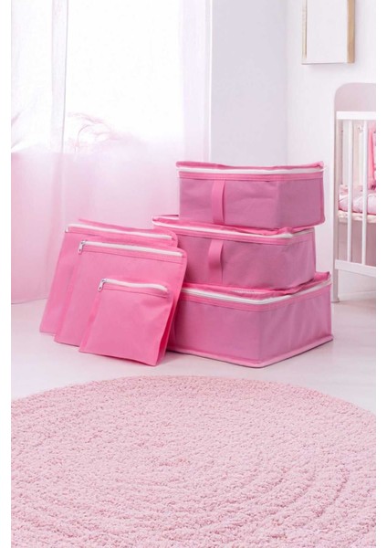 Lux Çok Amaçlı Baby Doğum Hastane Çıkış Çantası 6 Parça Düzenleyici(Pembe Renk)