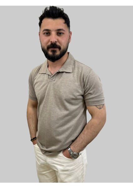 Erkek Bymn Düğmesiz Polo Yaka Bej Tişört fiyatları