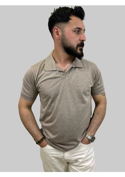 Erkek Bymn Düğmesiz Polo Yaka Bej Tişört modelleri