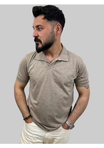 Erkek Bymn Düğmesiz Polo Yaka Bej Tişört fırsatları