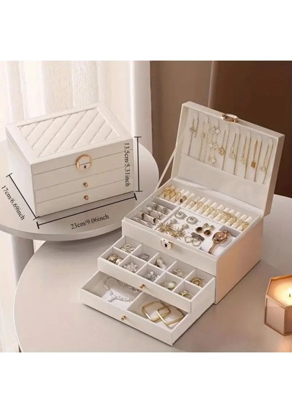 3 Katlı Takı ve Aksesuar Organizeri, Beyaz, 23x17 cm, 1 parça