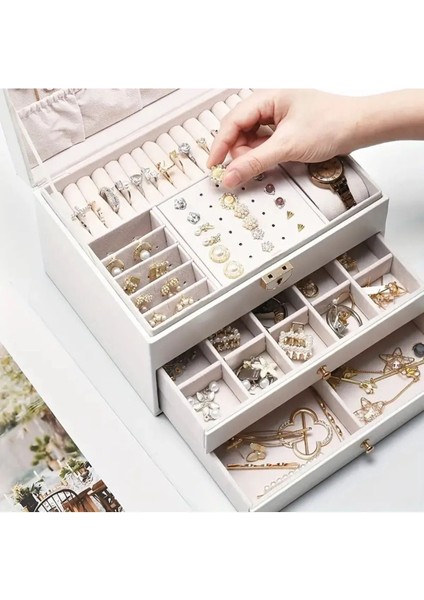 3 Katlı Takı ve Aksesuar Organizeri, Beyaz, 23x17 cm, 1 parça modelleri