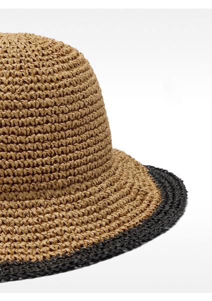 Hasır Efektli Bucket Şapka
