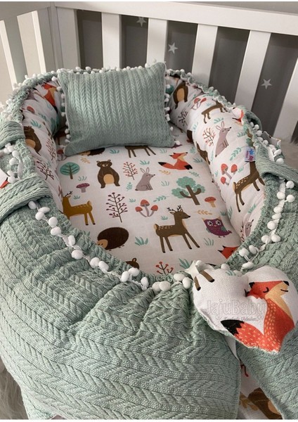 Babynest Yeşil Örgü Pike ve Orman Desen Ponponlu 6 Parça Jaju-Babynest Anne Yanı Set fırsatları