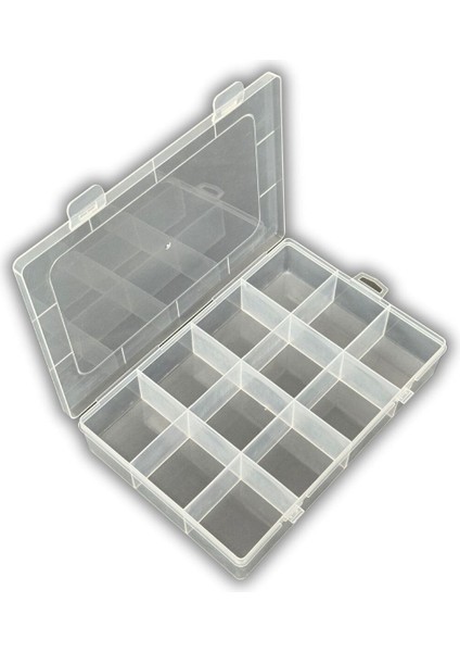 12 Bölmeli Beyaz Şeffaf Takı Organizer Kutusu, 13x19x3.5cm, 2'li set