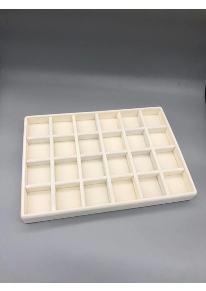 Yerli Süet Krem 24 Bölmeli Takı Düzeni ve Servis Tablası, Ekru, Kumaş, 4 Parça