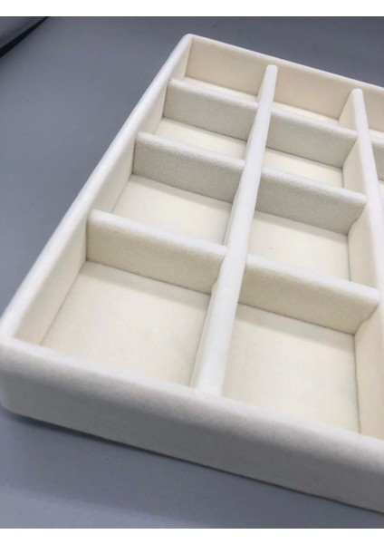 Yerli Süet Krem 24 Bölmeli Takı Düzeni ve Servis Tablası, Ekru, Kumaş, 4 Parça fiyatları