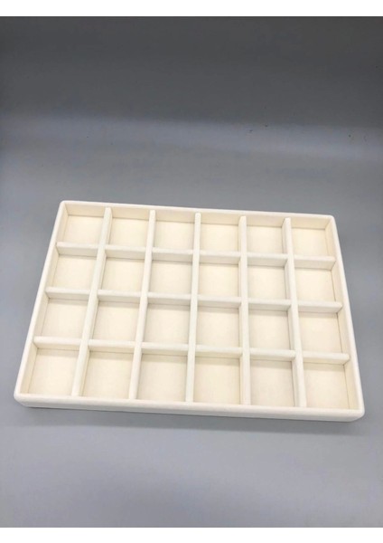 Yerli Süet Krem 24 Bölmeli Takı Düzeni ve Servis Tablası, Ekru, Kumaş, 4 Parça modelleri