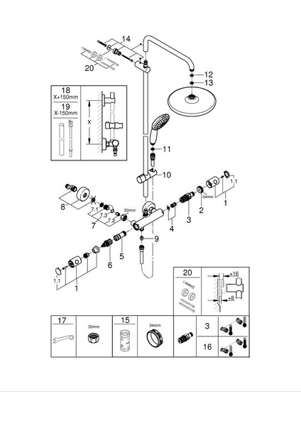 Tempesta System 250 Duvara Monte Termostatik Bataryalı Duş Sistemi Grh 266702431