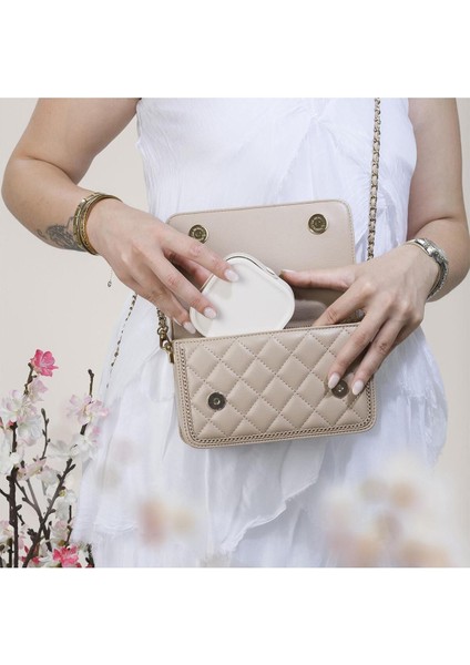 Şık Seyahat Boy Aynalı Takı ve Aksesuar Organizer Kutusu, Bej Renk