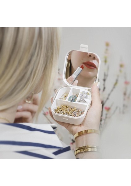 Şık Seyahat Boy Aynalı Takı ve Aksesuar Organizer Kutusu, Bej Renk modelleri