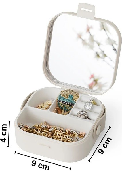 Şık Seyahat Boy Aynalı Takı ve Aksesuar Organizer Kutusu, Bej Renk fırsatları