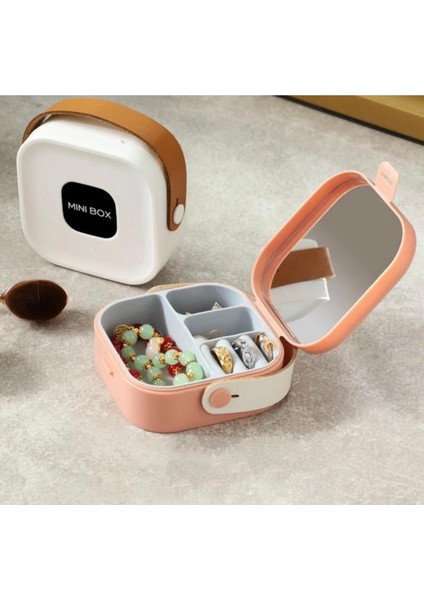 Şık Seyahat Boy Aynalı Takı ve Aksesuar Organizer Kutusu, Bej Renk indirimleri