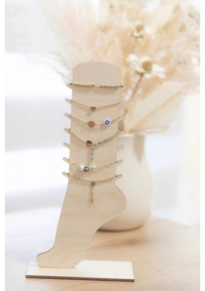 Şık Ahşap Takı Düzenleyici Standı, 25 cm, Bej, 2'li, dekoratif ve kullanışlı tasarım