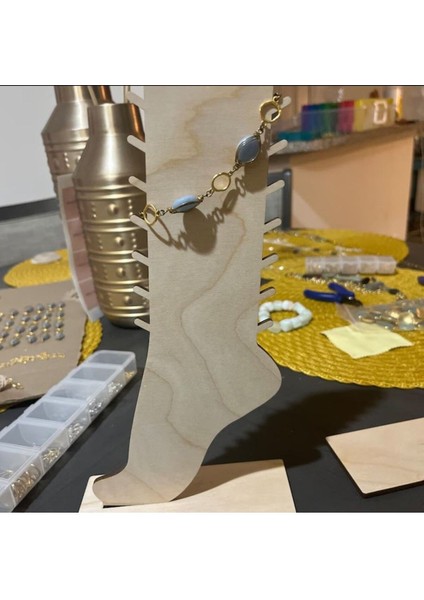 Şık Ahşap Takı Düzenleyici Standı, 25 cm, Bej, 2'li, dekoratif ve kullanışlı tasarım modelleri