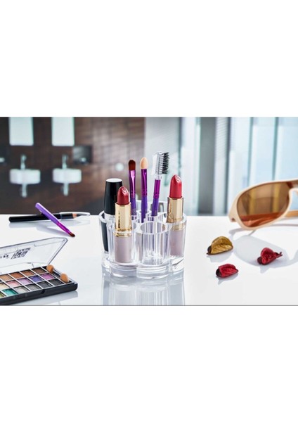 Şeffaf Papatya Renkli Ruj ve Fırça Düzenleyici Seti, Turuncu, Plastik, 1 Parça modelleri